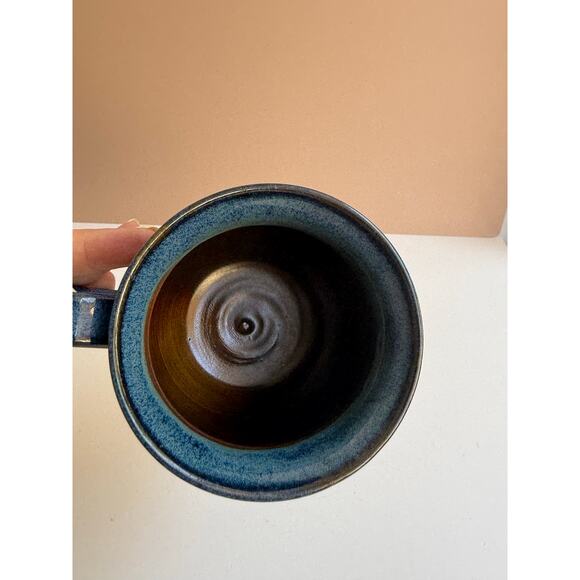 Studio Pottery Blue Glazed Mug Hand Thrown Coffee Cup Fish Motif Fisherman Gift - Picture 5 of 11